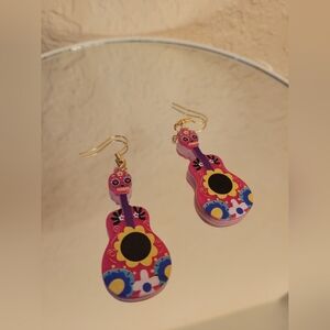 Colorful Skull Day Of The Dead Guitar Earrings